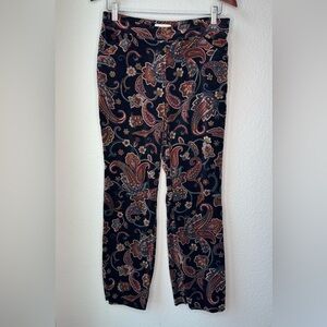Neiman Marcus‎ Paisley Velvet Pants Cotton Blend Size 6 Boho Luxe Vintage